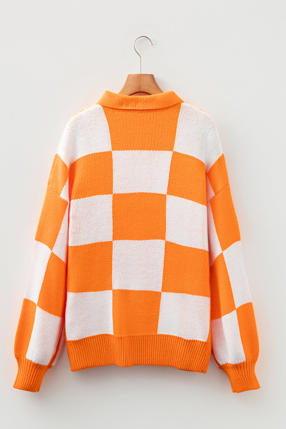 Grapefruit Orange Checkered Polo Collar Loose Sweater Dear-Lover Dropshipping